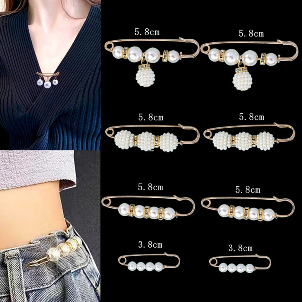 

Pearl Brooches Waist Buckle Cardigan Jeans Button Brooch Pins Women Sweater Coat Anti Fall Pearls Clothes Pin Decoration