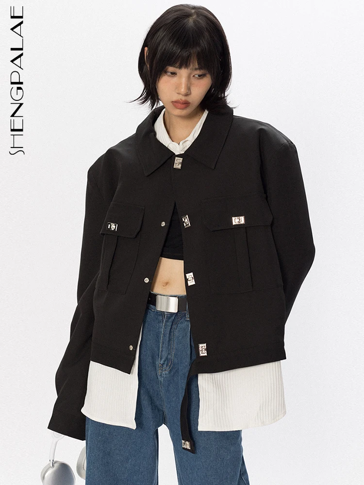 

SHENGPALAE Small Design Sense Metal Decorative Casual Slim Coat Men's And Women's Fashion 2023 Spring New Short Jacket Top R1930