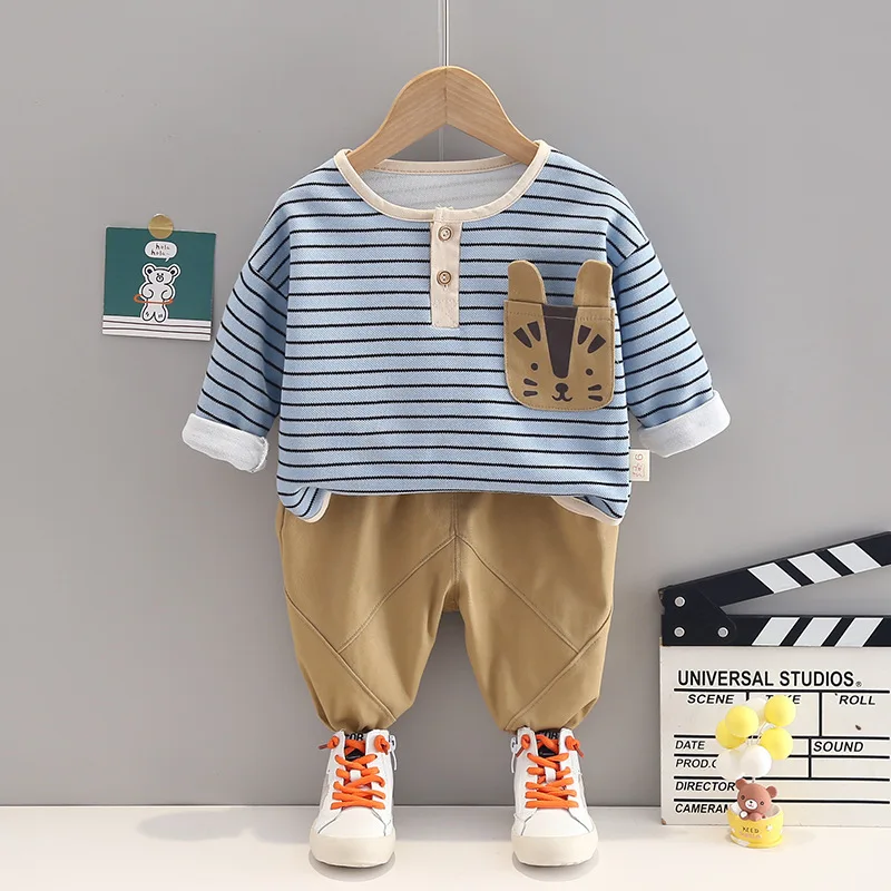 

2022 New Autumn Baby Boys Clothes Set For Childrens Casual Striped Long-Sleeved Sweater 2Pcs Outfit For Boys Clothing 1-5 Years