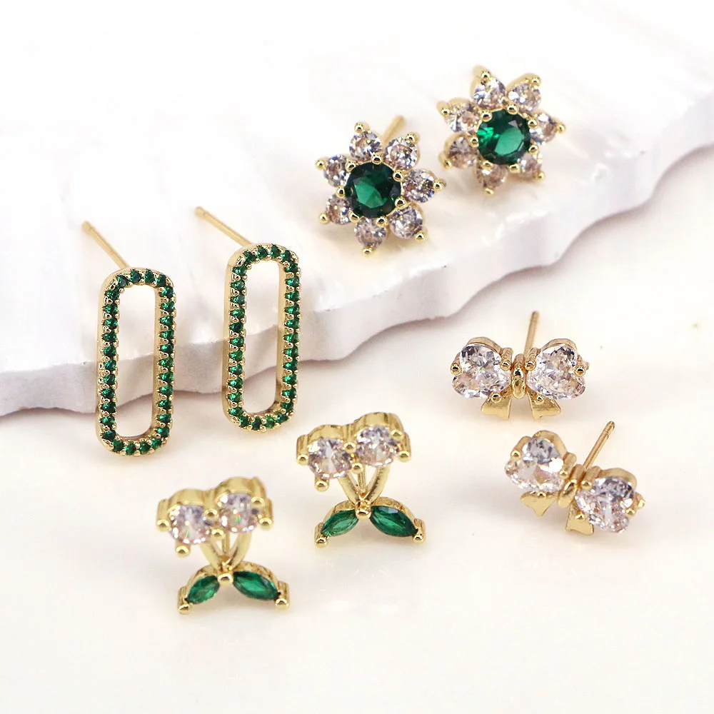 

10Pairs New Design Flower Geometry Studs Earring For Women Crystal Zirconia Earrings Fashion Dainty Jewelry