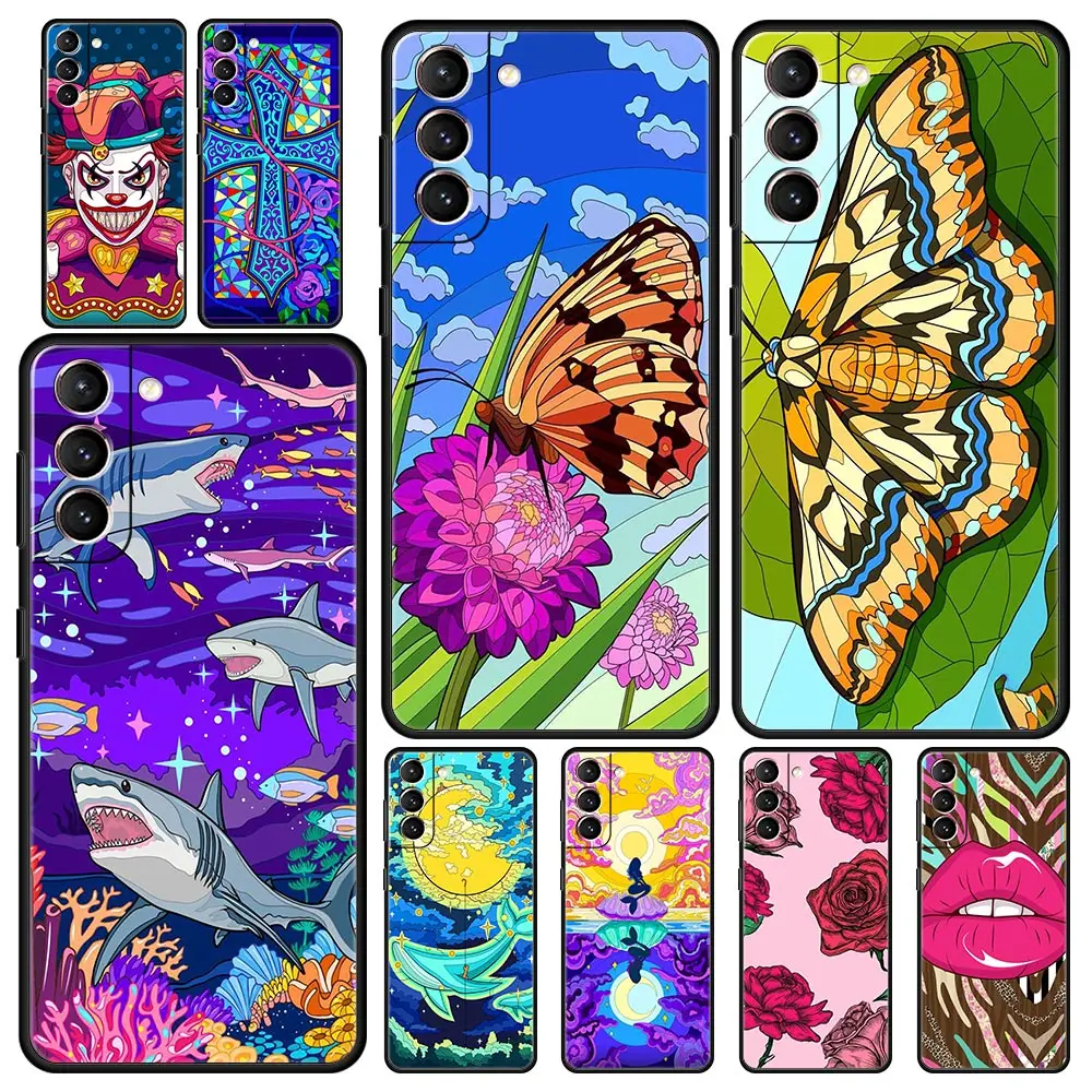 

Чехол для телефона с цветочным рисунком для Samsung Galaxy S22 S20 FE S21 Ultra 5G S9 S8 S10 Plus S10E Note 10 Lite 20, мягкий черный Чехол