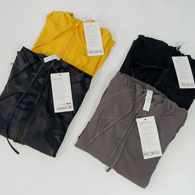 Lulu Women Long Sleeve Hooded Define Jacket Yoga Sports Coat Fleece Sweater Zipper Gymnasium Fast-drying Running Pockets Blouse