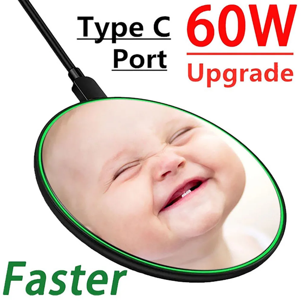 

EONLINE Cartoon Baby 60W Wireless Charger Pad for iPhone 14 12 Pro Max X Xs Samsung Xiaomi Phone Qi Chargers Fast Charging