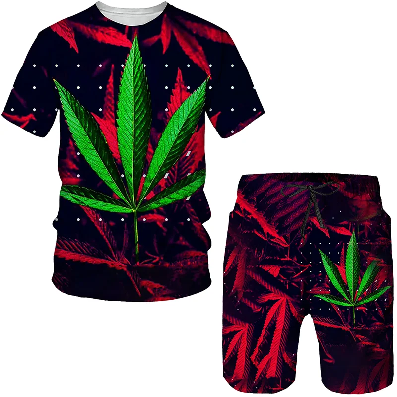 

Summer 3D Plant Poisonous Weed Printed Men's T-shirt Shorts Set Male Sportswear Tracksuit Hip Hop Short Sleeve Men Clothing Suit