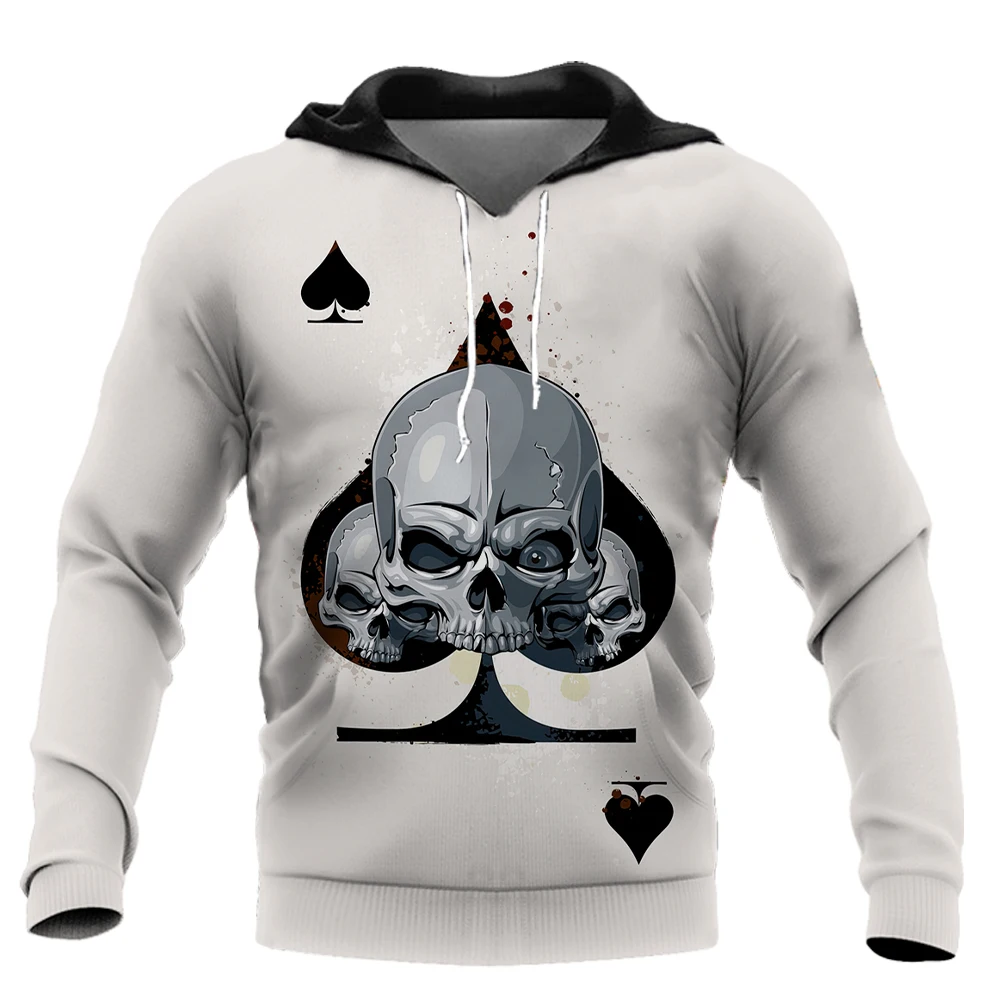 

Spade Poker Print Hoodies For Men Fashion Skull Graphic Loose Tops Leisure O-neck Sweatshirts Autumn Vintage Style Jackets Coat