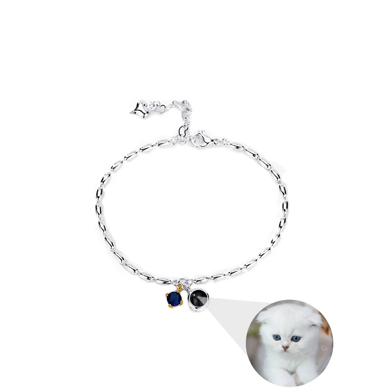 Personalized Birthstone Custom Photo Projection Bracelet Silver Color Rice Beads Chain Commemorative Jewelry Gifts Drop Shipping