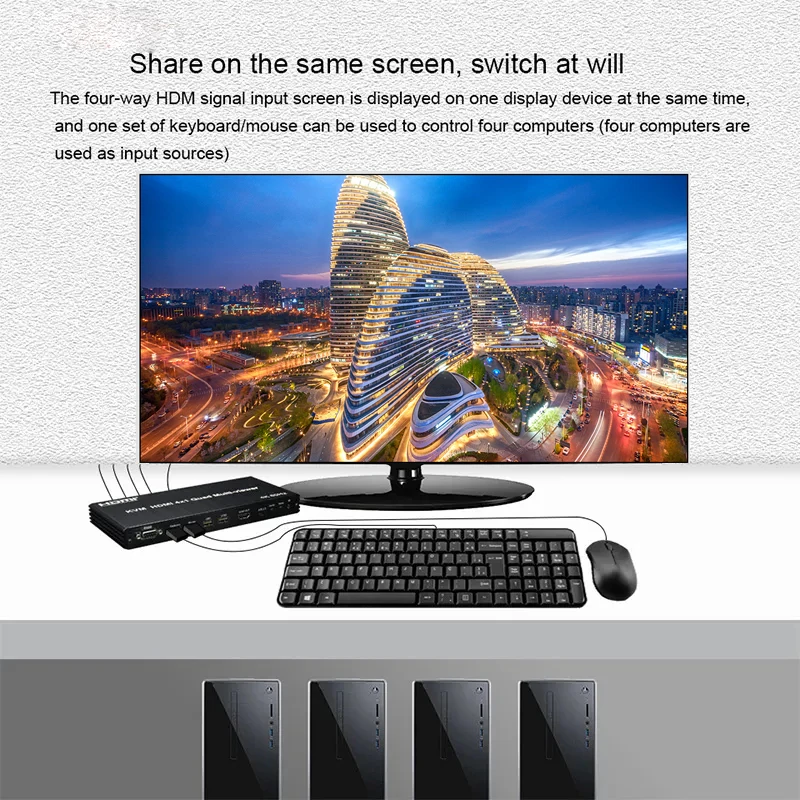 Мультиприемник HDMI 4K 60 Гц KVM-переключатель 4x1 USB Quad Multi-Viewer PIP 90 ° 180 Флип для 4-х ПК