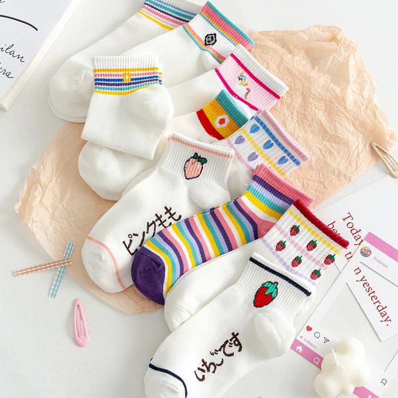 10 Pairs Women Strawberry Socks Female Socks Shallow Mouth White Socks Wet Socks Korea Lovely Web Celebrity Students Short Tube