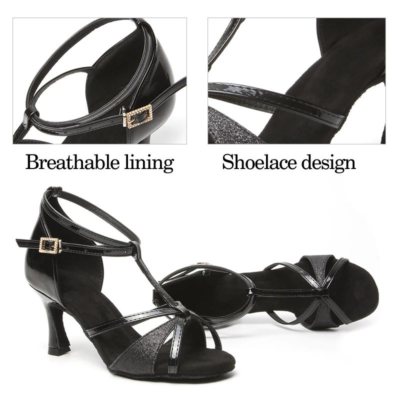 DKZSYIM Women Latin Dance Shoes Girls/Ladies Ballroom Shoes Salsa High Heeled Indoor Dancing Shoes Black Gold silver Latin shoes