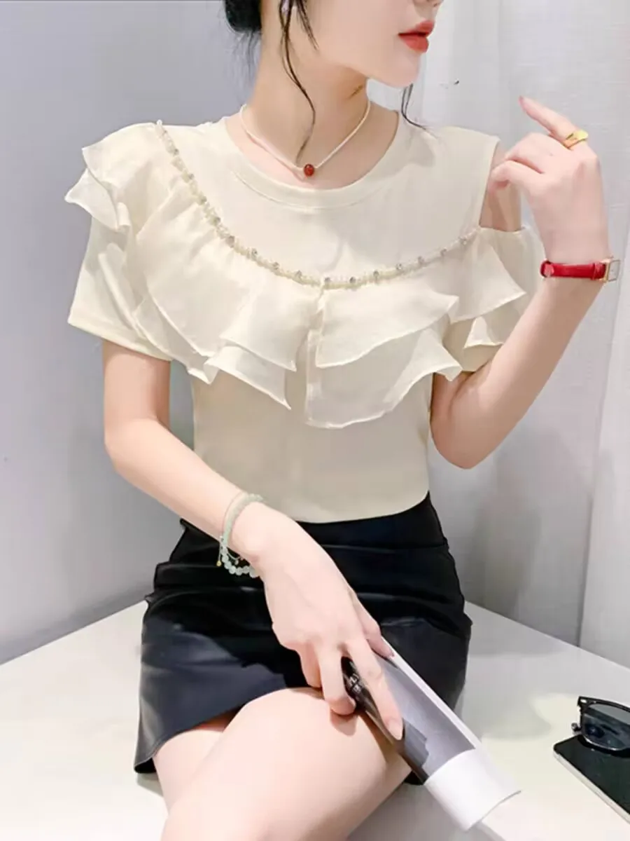 Новое поступление 2024 однотонная блестящая шелковая футболка с