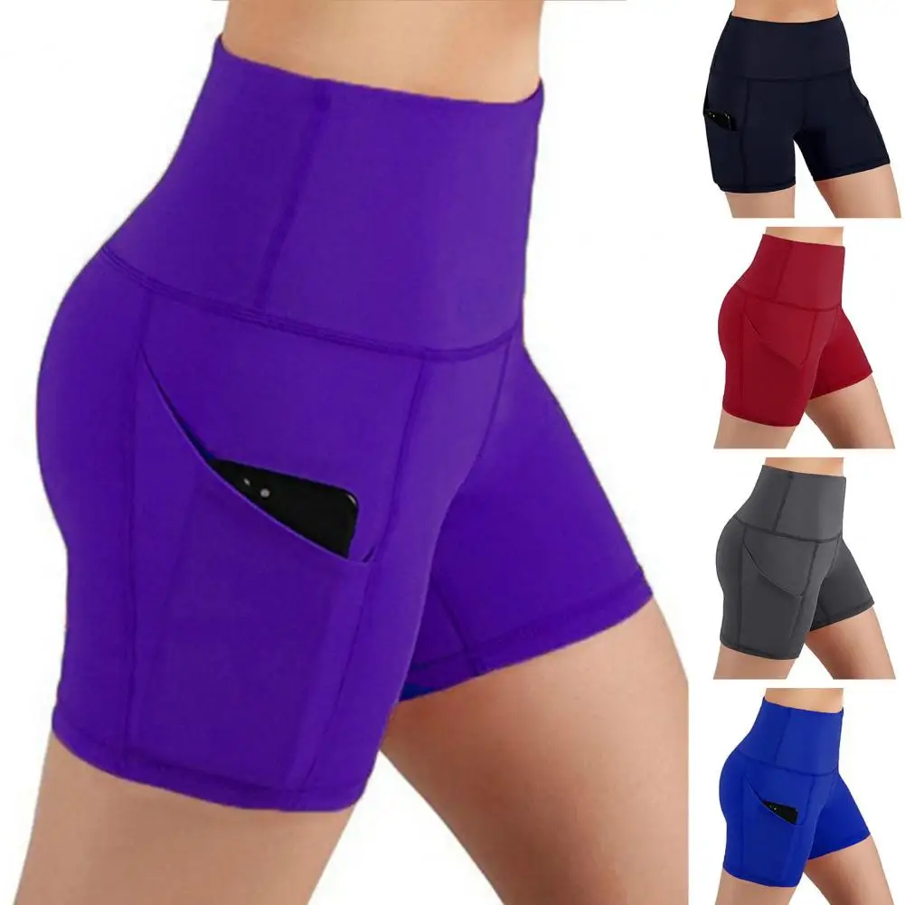 

Women Fitness Yoga Shorts Solid Color Slim Pockets Gym Jogging High Waist Lifting Push Up Tight Summer Sport Leggings Short Pant