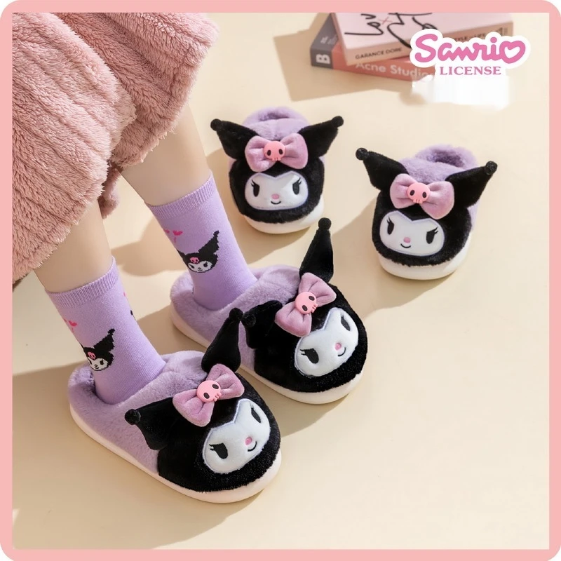 Тапочки Sanrio Kuromi женские теплые хлопок мультяшная Мелодия Kt Cinnamoroll домашняя обувь