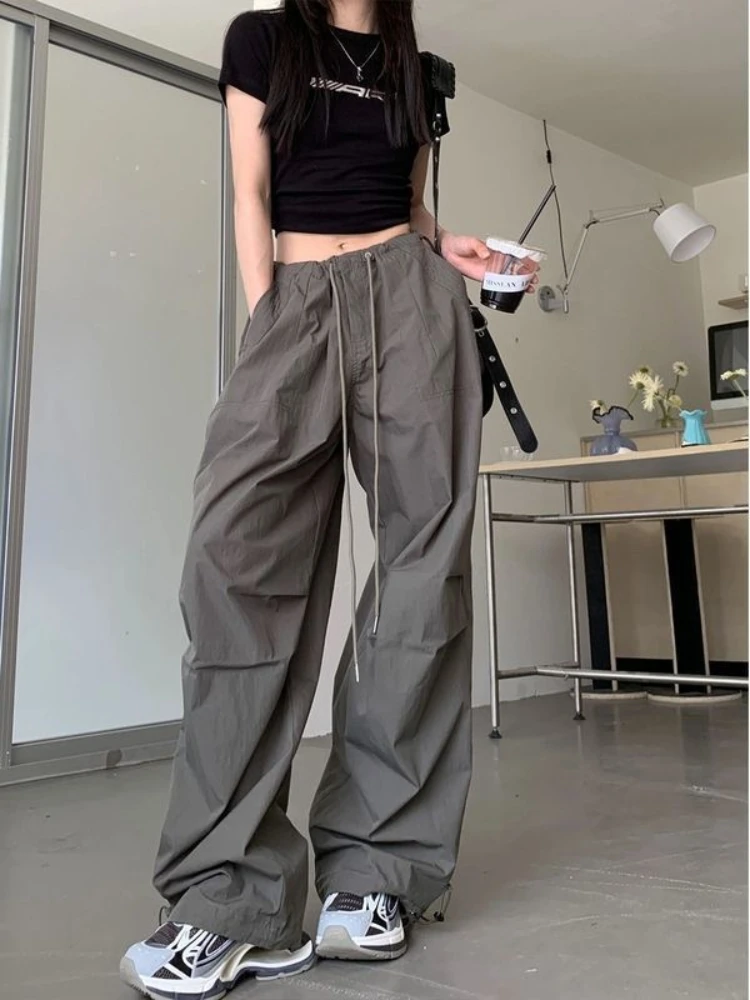 

Hip Hop Cargo Pants Y2k Women Harajuku Vintage Streetwear Gray Wide Leg Pants Baggy Korean Fashion Loose Casual Trousers
