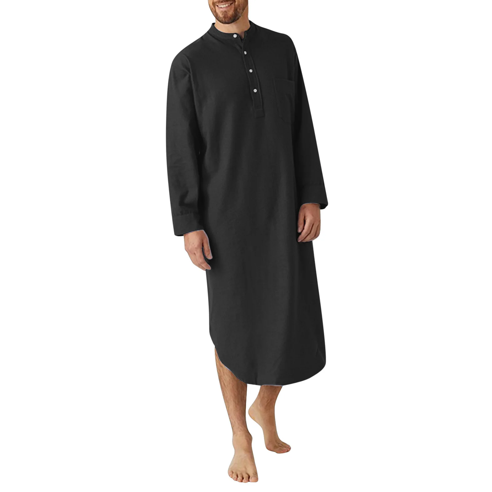2023 Spring Autumn New Muslim Men's Robes Long Sleeve Shirt Solid Color Men Nightgown Arabic Bonnet Homme Musulman