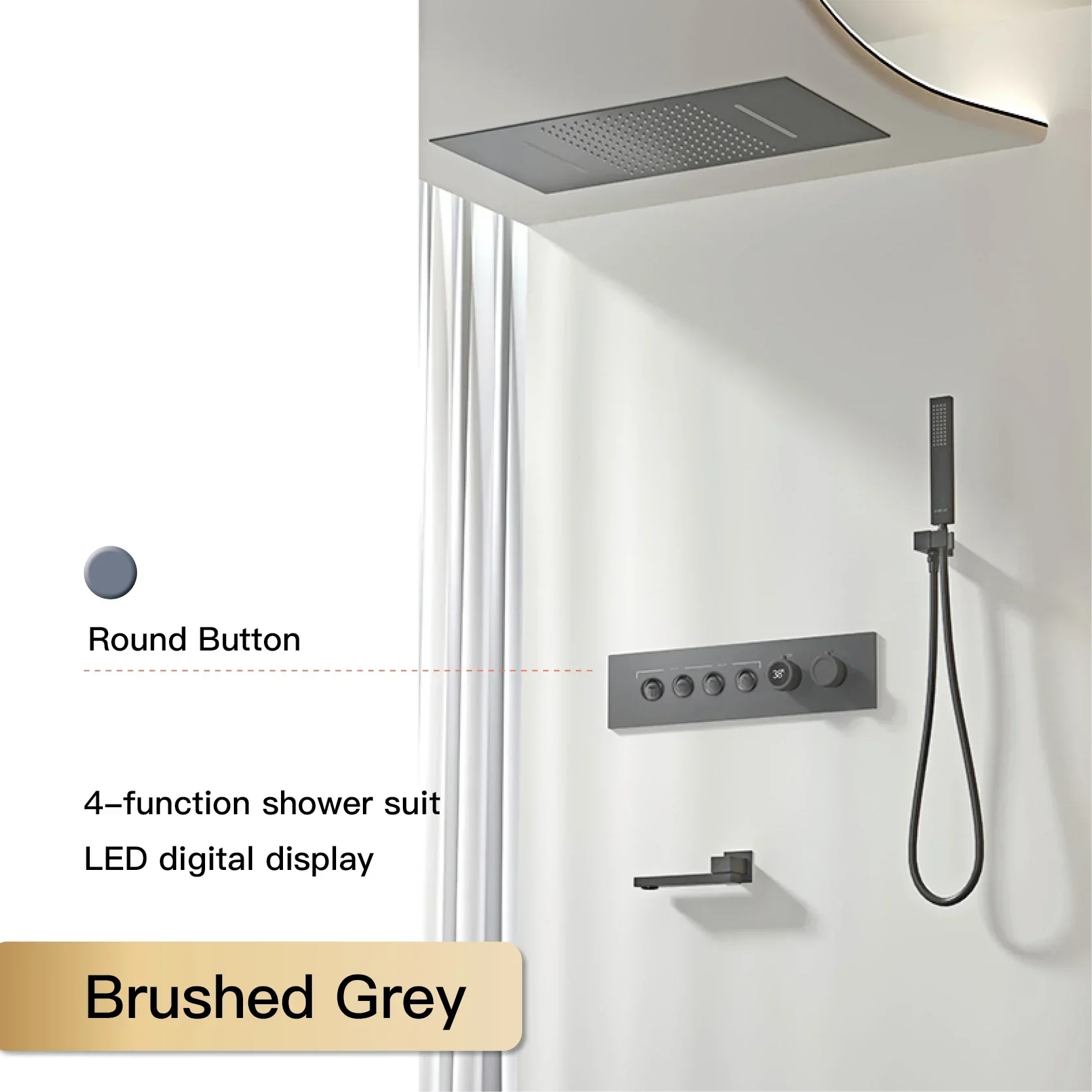 

Душевая система из черной латуни, настенный светодиодный цифровой дисплей, холодный и горячий, 4-функциональный потолочный смеситель с двойным управлением