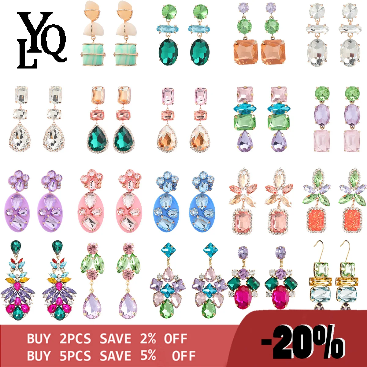 

Fashion Multi Transparent Glass Rhinestone Dangle Earrings Simple Elegant Candy Color Hook Earring Boho Dangle Earring Women