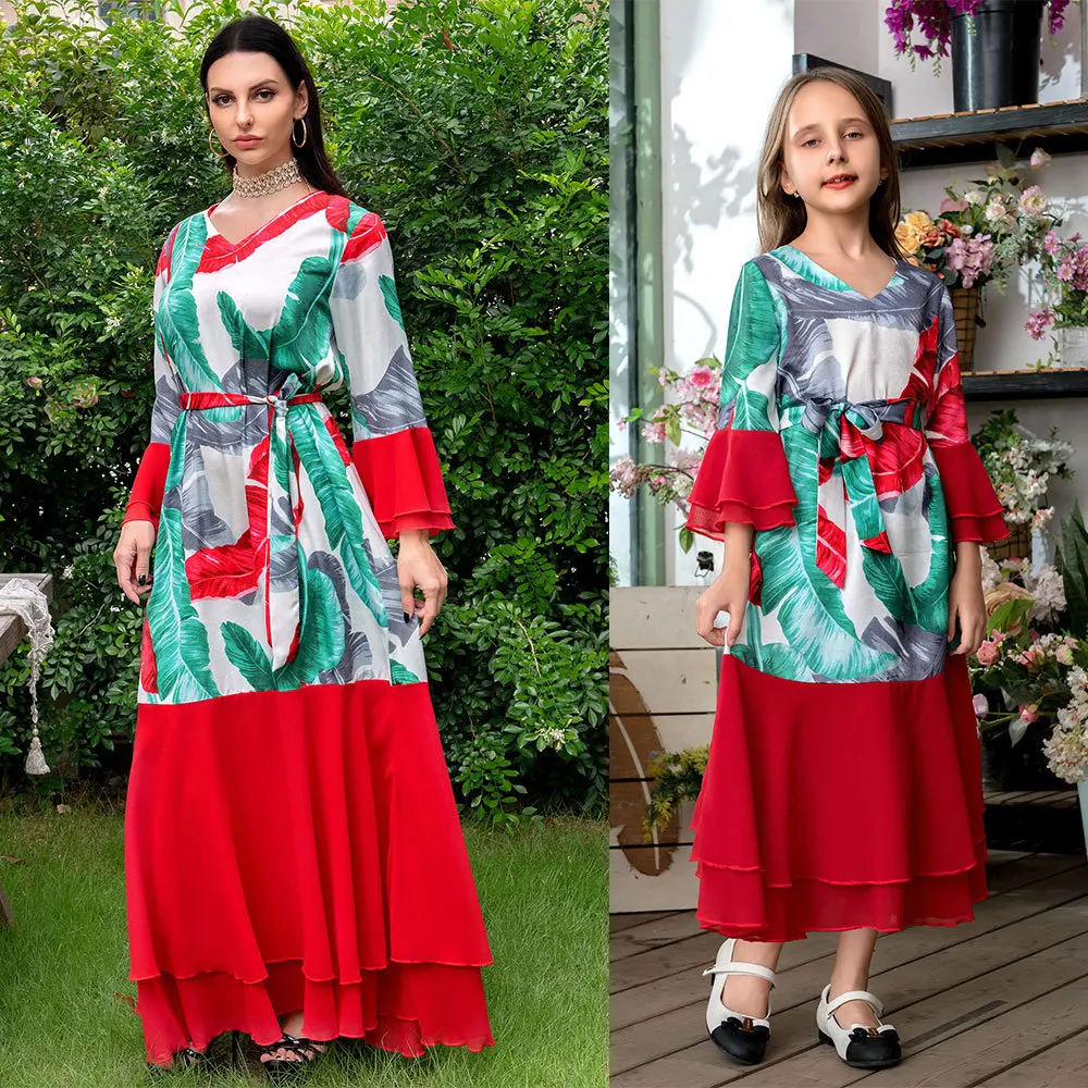 

New Middle East Chiffon Patchwork Dress French Velvet Festival Parent-Child Wear Muslim Ladies Clothing Casual