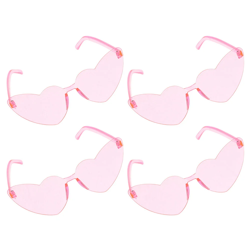 

4 Pcs Heart Shaped Sunglasses Frameless Eyeglasses Party Jelly Color Decorative Rimless For Women Miss