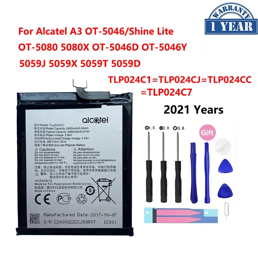 Оригинальный аккумулятор TLP024C1 TLP024CJ TLP024CC 2400 мАч для смартфонов Alcatel A3