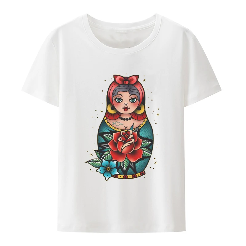 

Матрешка кукла бабушка, Штабелируемая русская футболка, традиционная Старая школа, тату, персонализированная женская футболка 4XL