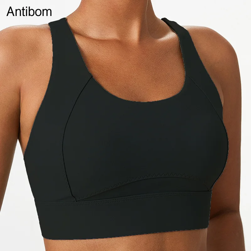 Antibom Women's Bra Without Bones Shockproof Padded Sport Top Push Up Fitness Yoga Underwear Adjustable Elastic Run Athleticwear