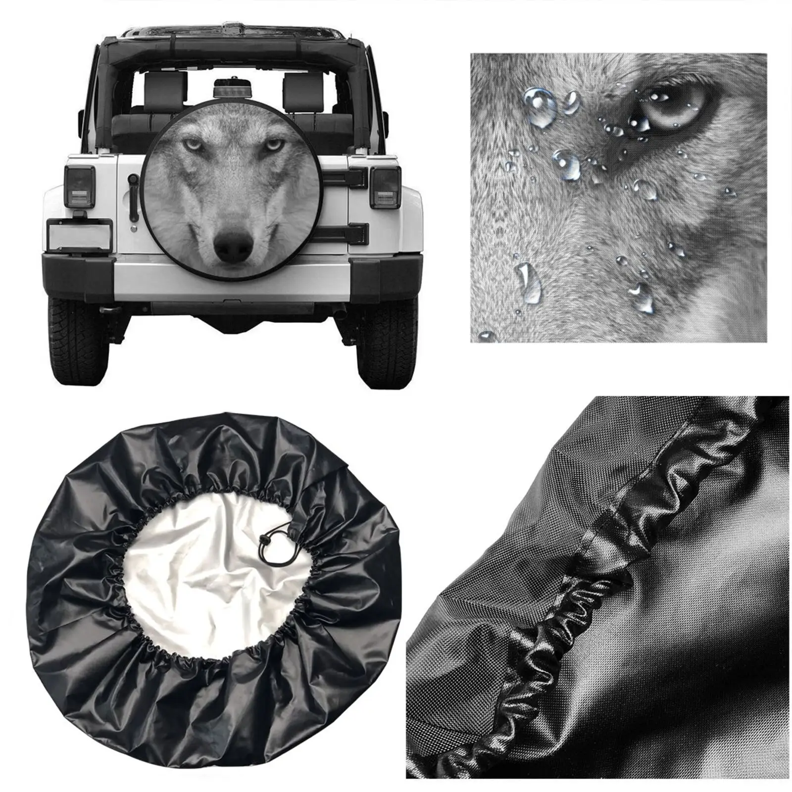 

Wild Wolf Car Spare Tire Cover Travel Outdoor Tire Cover Auto Parts Dustproof Printing Custom Car Clothing Spare Tire Cover