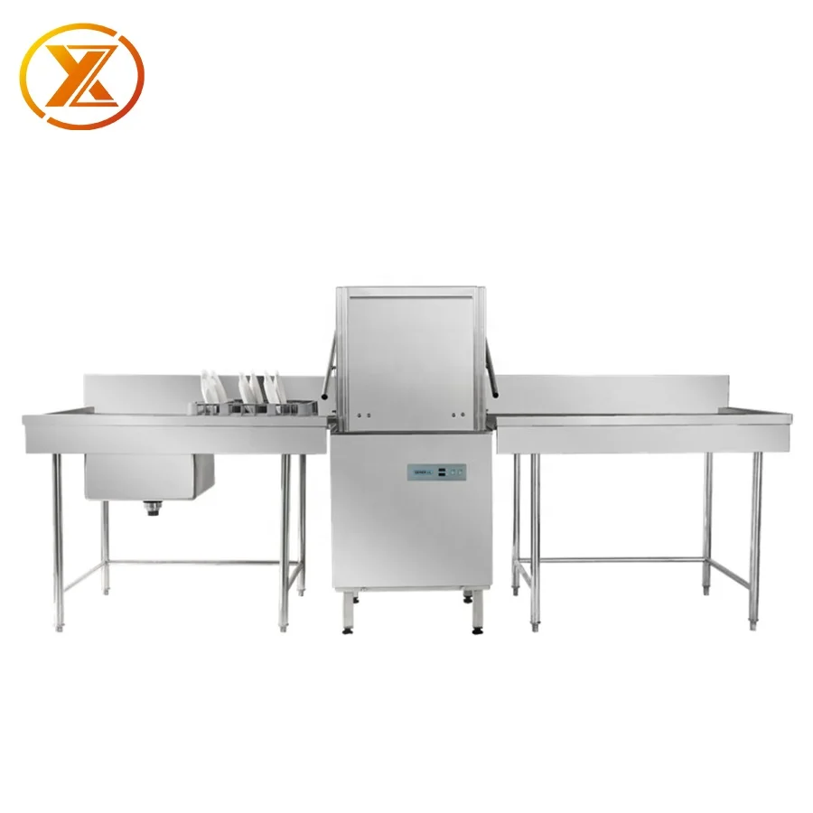 

Commercial Hood Type Restaurant Dishwasher with Sink & Work Table