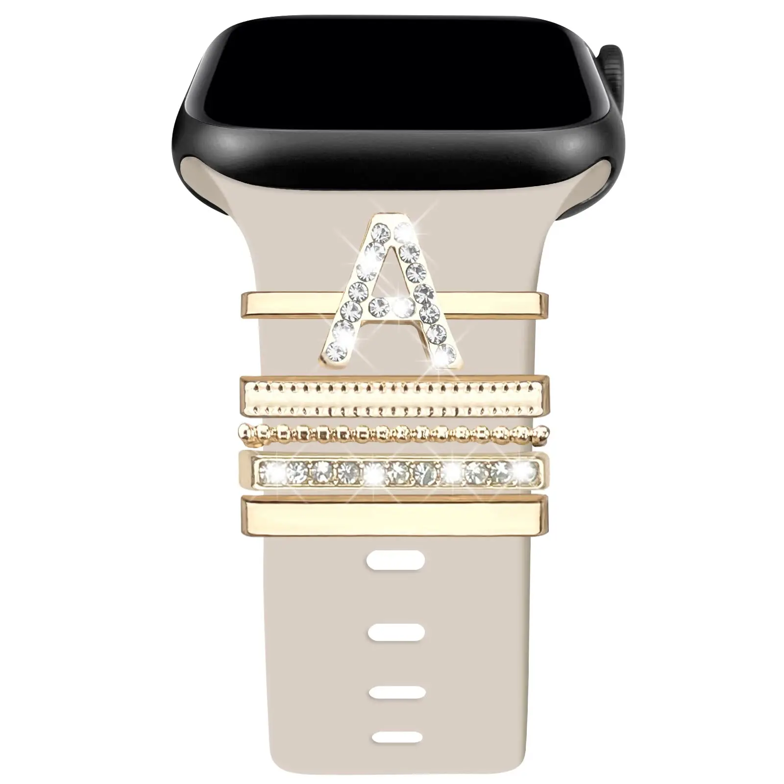 Letter Decoration Decorative Rings Loops for Apple Watch Silicone Bands Charms 45mm 44mm 42mm 41mm 40mm 38mm iWatch 8 7 6 5 4 3