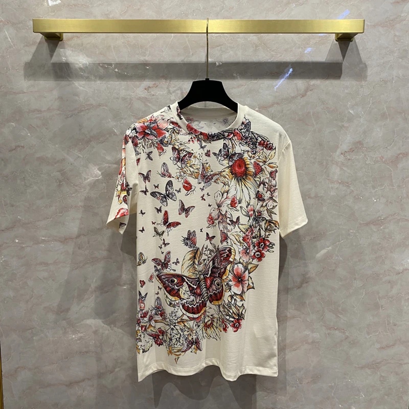 Женская хлопковая футболка с коротким рукавом повседневный свободный подиумный