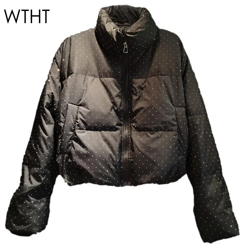 WTHT модное новое женское однотонное теплое пальто с ромбовидным дизайном 2024