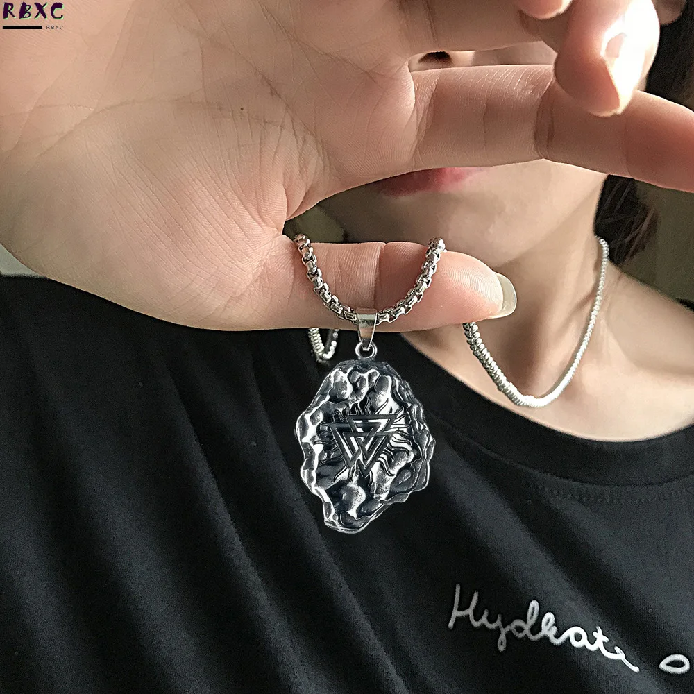 

Rbxc New Meteorite Personalized Fashion Trendy Men's Triangle Titanium Steel Pendant Nordic Viking Culture Totem Necklace