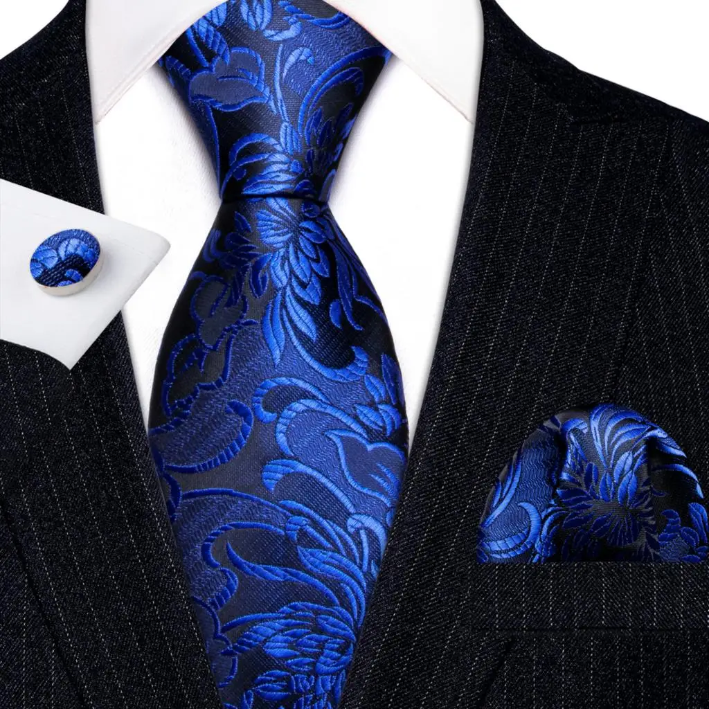 

Luxury Mens Ties Set Blue Black Floral Red Gold Purple Green White Neck Tie Pocket Square Cufflinks Wedding Gift Barry·Wang 6110