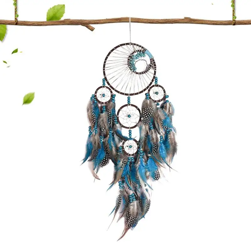 

Turquoise Car Dreamcatcher Ornament Wall Hangings Decor With Turquoise Feather Hand Woven Life Tree Blessing Gift Boho Net