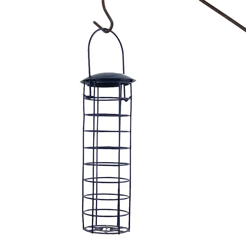 

Waterproof Hanging Bird Feeder Iron Cover Bottom Wild Bird Feeder Black Outdoor Bird Food Dispenser Seed Peanut Food Container