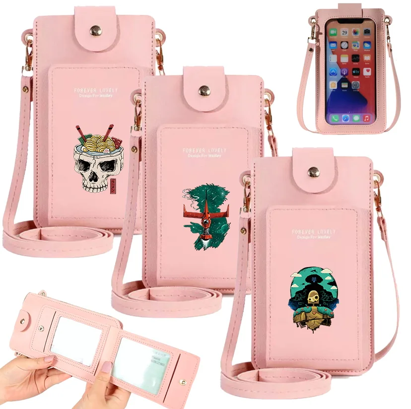 Купи Mobile Phone Bag Universal for Samsung/iPhone/Xiaomi Cell Case Wallet Women Shoulder Bags Leather Luxury Handbag Anime Print за 269 рублей в магазине AliExpress