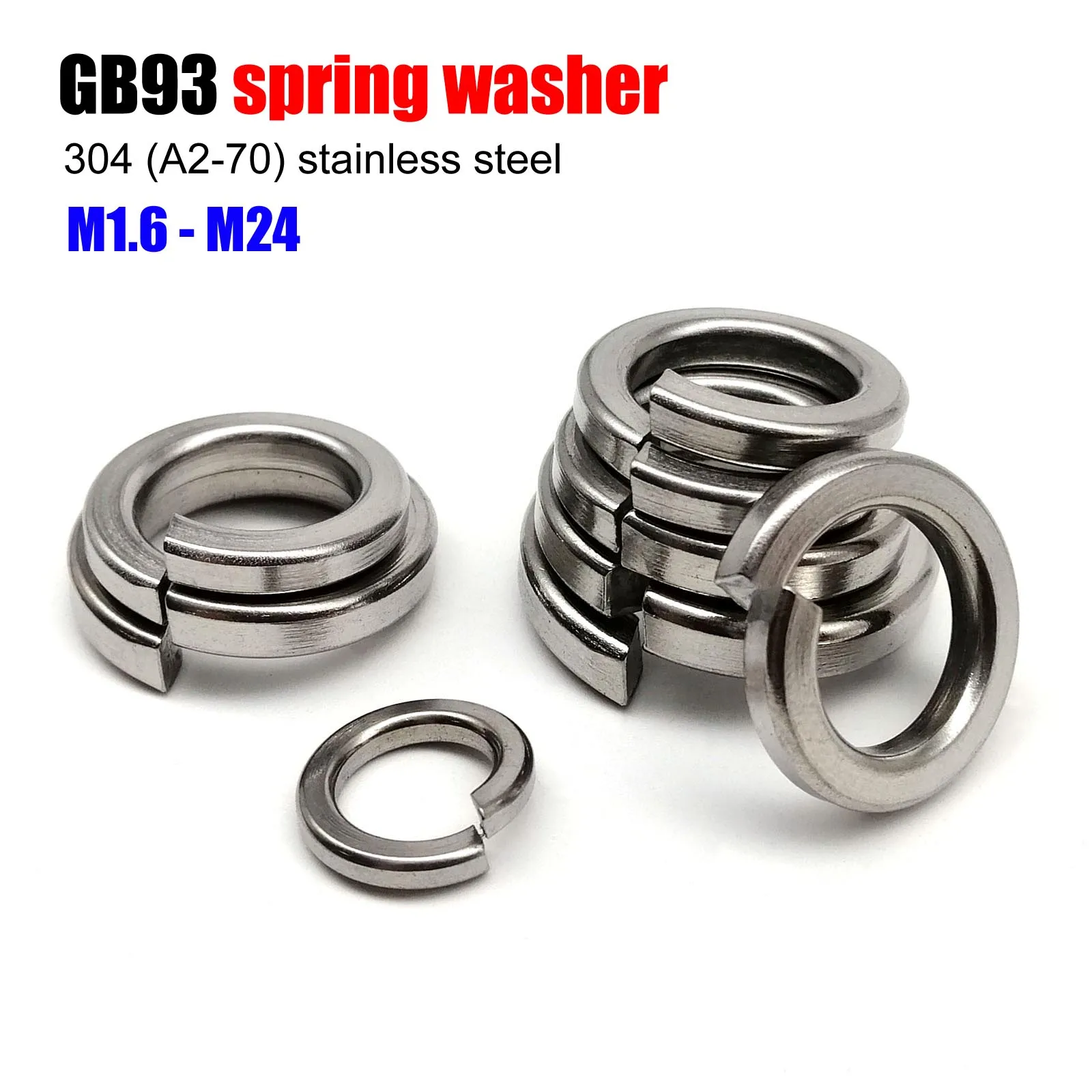 GB93 A2-70 Guarnizione elastica con rondella di bloccaggio divisa a molla in acciaio inossidabile 304 M1.6 M2 M2.5 M3 M3.5 M4 M5 M6 M8 M10 M12 M14 M16 M20 M24