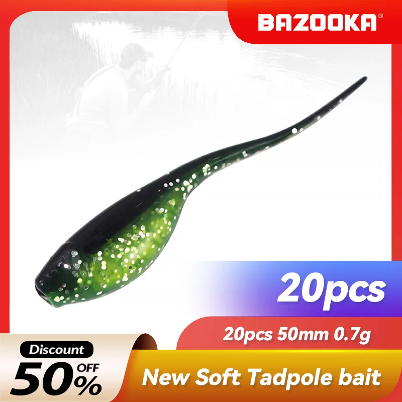 

Bazooka 20pcs Tadpole Soft Lure Fishing Baits Silicone Shad Shiner Spinner Jighead Wobblers Worm Jigging Trout Bass Carp Pike