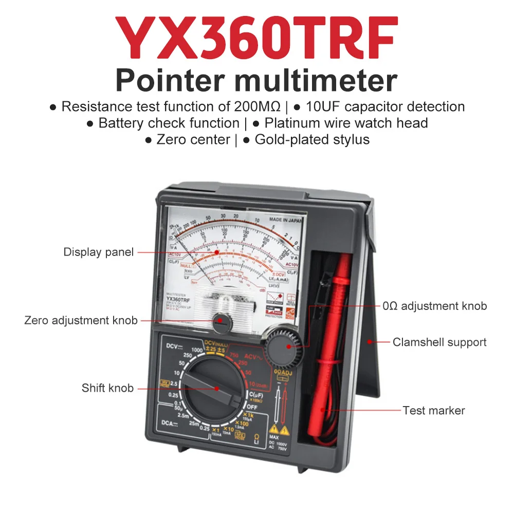 

YX360TRF Analog Multimeter AC/DC Voltage Ohm Current Tester Electric Voltmeter Ammeter Resistance Meter Pointer Type Multimeter