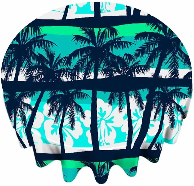 

Круглая скатерть 60 дюймов с тропическими ладонями, моющаяся Водонепроницаемая скатерть без складок