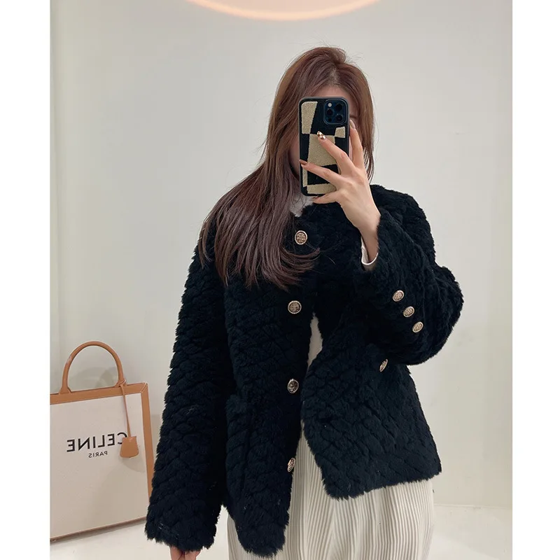 Wool Fur 2022 New Cashmere Lamb Wool Grain Wool Coat Winter Lady Elegant Warm Coats women Outwears