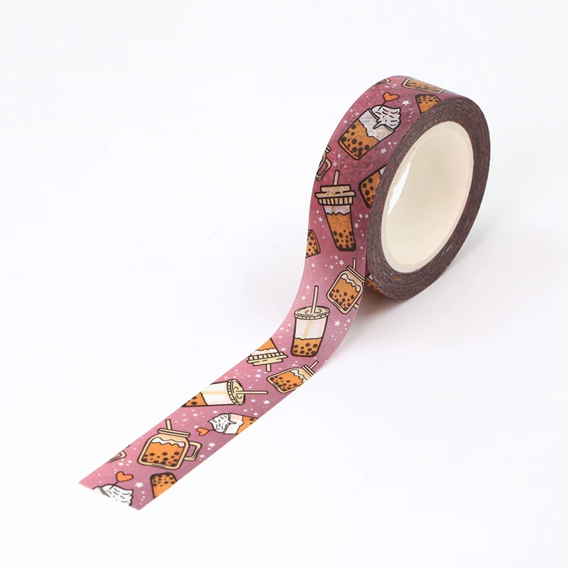 

2022 NEW 1 PC Decorative Bubble Tea Purple Washi Tape Scrapbooking Planner Adhesive Masking Tape Cute Stationery
