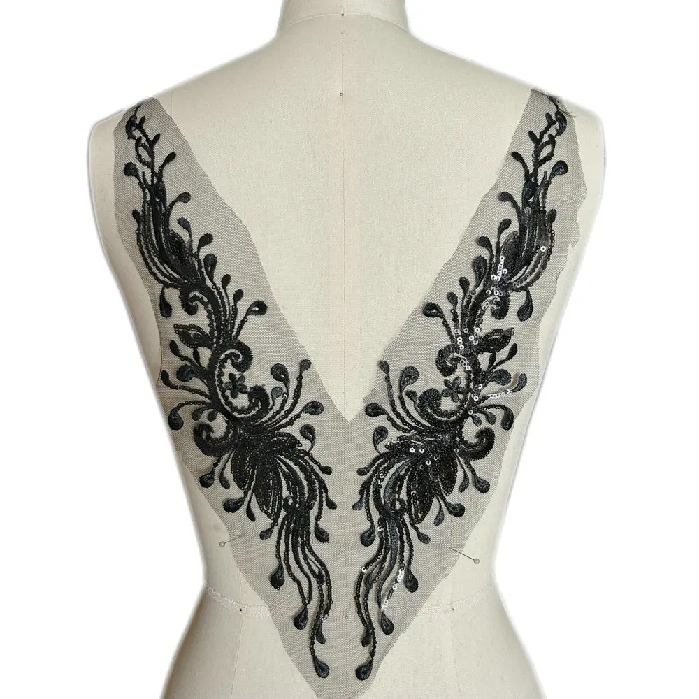 Черные кружевные блестки швейные нашивки аппликация декоративная вышивка шитье