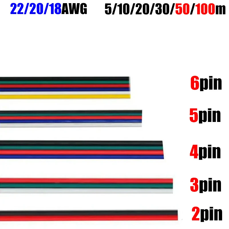 

2-контактный электрический провод 22 20 18AWG 3/4/5/6-контактный разъем светодиодного кабеля, удлинительный провод для 5050 WS2812B RGBW RGBWW светодиодные ленты
