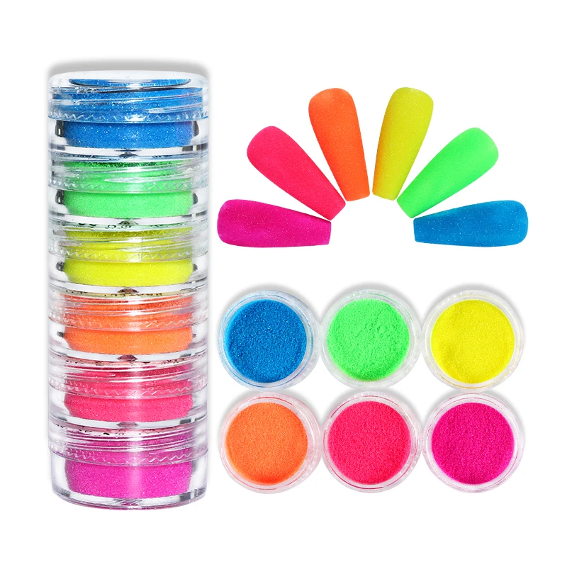 

6Pcs/Set Neon Nail Sugar Powder Kit Fluorescent Glitter Candy Effect Pigment Dust For UV Gel Nail Art Decorations Accessories