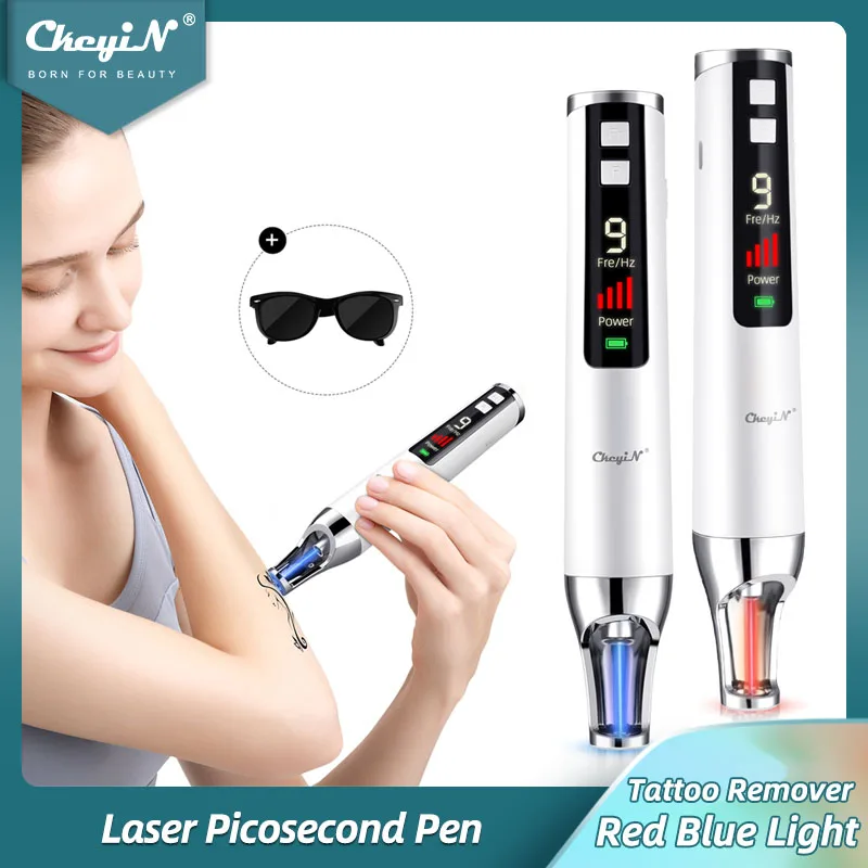 CkeyiN Laser Picosecond Pen Tattoo Remover Red Blue Light Mole Remover Acne Scar Mart Freckle Pen Skin Pigment Removal 9 Speeds