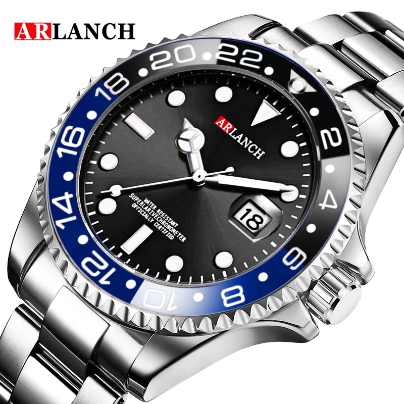 

Top Brand Men Watch Black blue Rotating bezel Luxury Fashion Waterproof Quartz Sports Stainless Steel Watches for Men Wristwatch