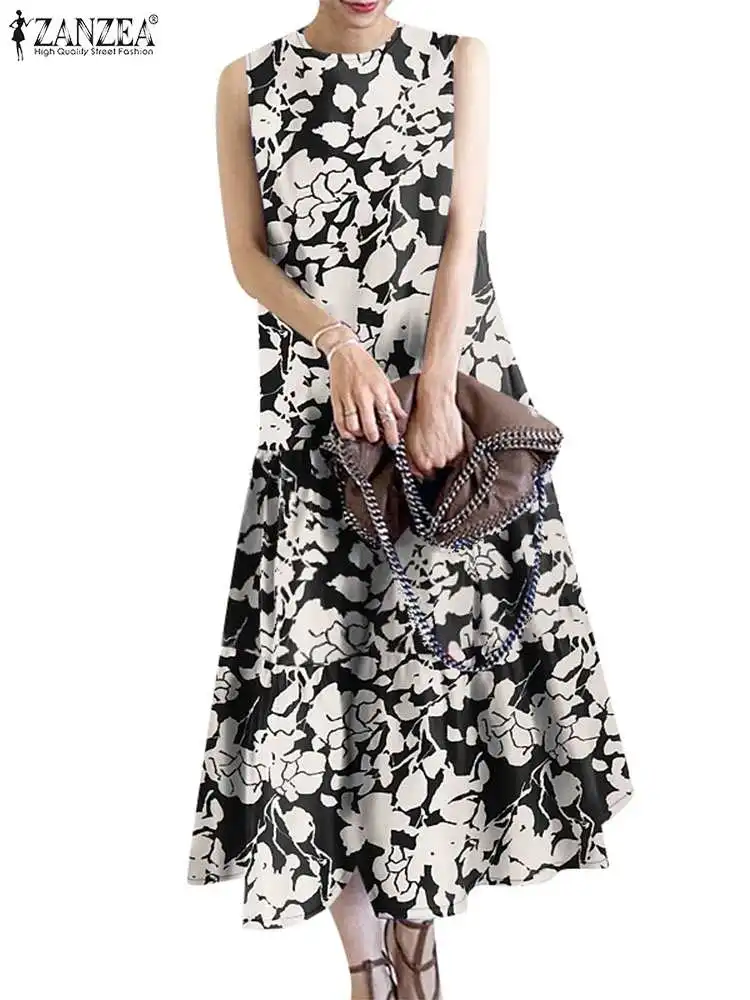 Платье ZANZEA женское средней длины с цветочным принтом праздничный Модный