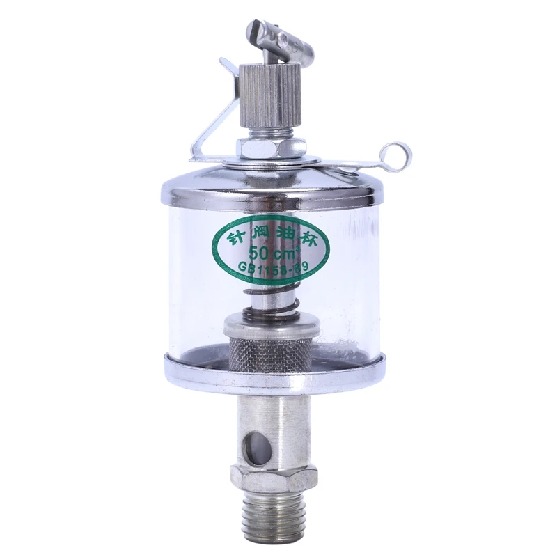 

50mL Engine Machine Lubricator Oil Gravity Drip Feed Oiler Clear+Silver