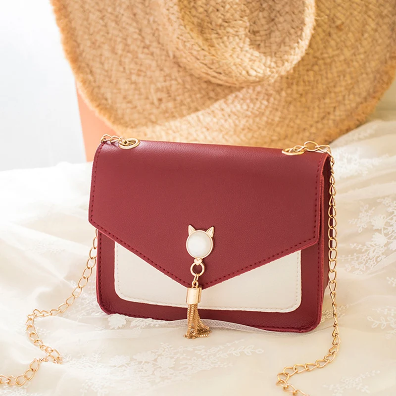 

Женские мини-сумки, Роскошный дизайнерский чехол с кисточкой и цепочкой, сумка на плечо, маленькая квадратная сумка-почтальонка через плечо, сумки с жемчугом и кошкой
