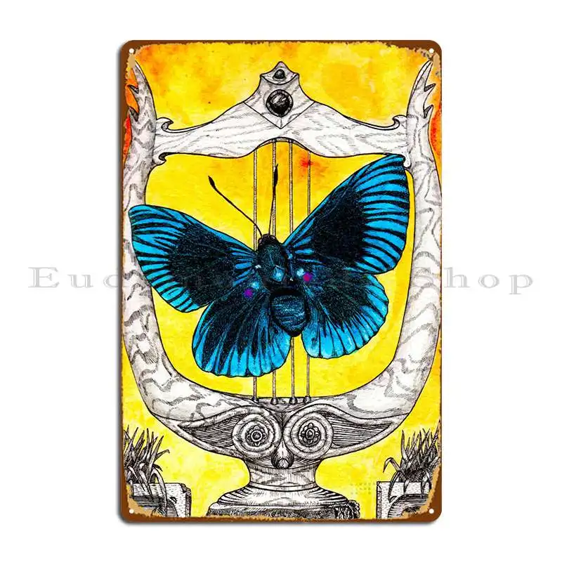

Exotic Butterfly On Lyre Metal Sign Printing Pub Designing Designing Cinema Tin Sign Poster